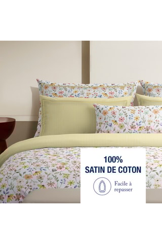 Parure de couette réversible en satin de coton Fleurs d'été - 80 fils/cm² - Jaune