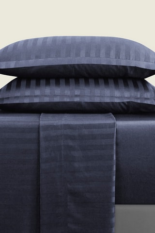 Parure de draps en satin de coton Dobby - 80 fils/cm² - Bleu foncé