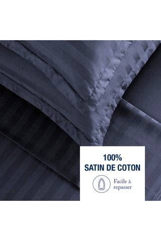 Parure de draps en satin de coton Dobby - 80 fils/cm² - Bleu foncé
