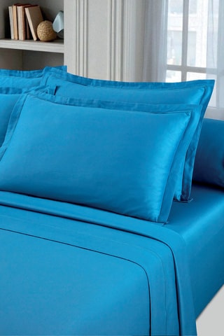 Parure de draps en satin de coton Uni - 80 fils/cm² - Bleu