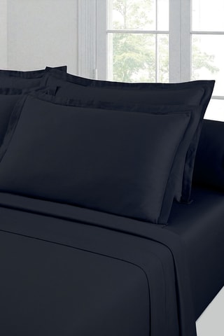 Parure de draps en satin de coton Uni - 80 fils/cm² - Bleu foncé