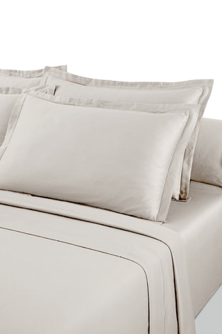 Parure de couette en satin de coton Uni - 80 fils/cm² - Taupe et blanc