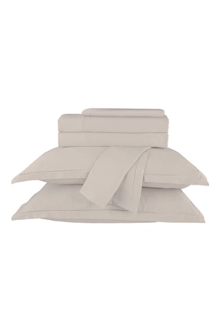Parure de couette en satin de coton Uni - 80 fils/cm² - Taupe et blanc