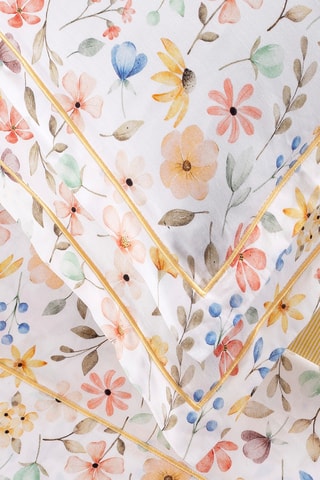 2 taies d'oreiller en satin de coton Fleurs d'été - 80 fils/cm² - Blanc et jaune