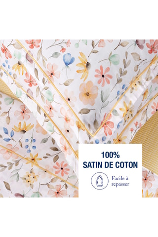2 taies d'oreiller en satin de coton Fleurs d'été - 80 fils/cm² - Blanc et jaune