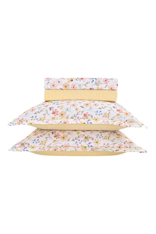 Parure de draps en satin de coton Fleurs d'été - 80 fils/cm² - Blanc et jaune