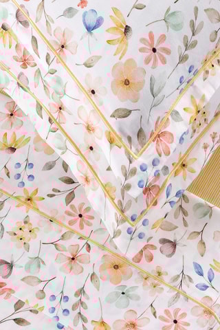Parure de draps en satin de coton Fleurs d'été - 80 fils/cm² - Blanc et jaune