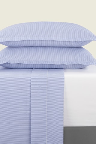 Parure de draps réversible en satin de coton Toulouse - 80 fils/cm² - Ciel