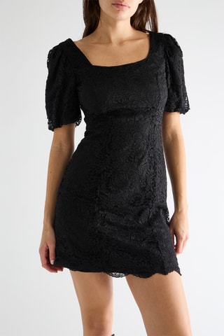 Vestido recto de guipur - Negro