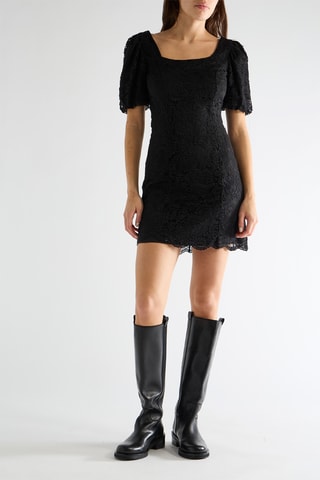 Vestido recto de guipur - Negro