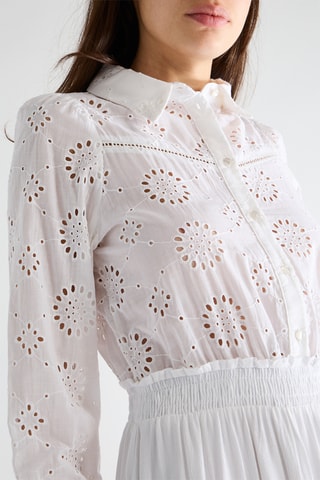 Vestido evasé bimateria - Blanco