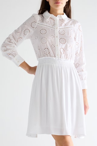 Vestido evasé bimateria - Blanco