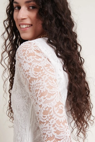 Vestido evasé de encaje - Blanco