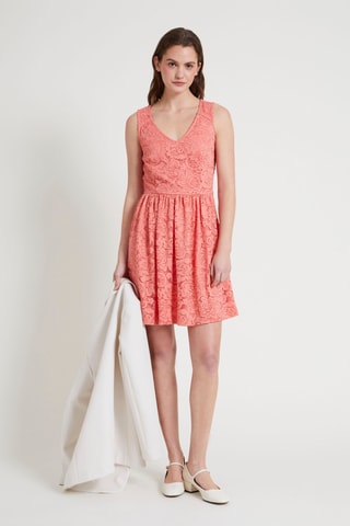 Vestido evasé de encaje - Naranja