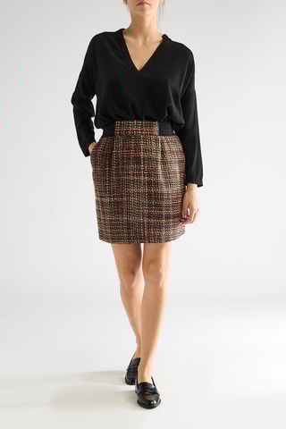 Falda recta de tiro alto de tweed - Rojo y verde oscuro