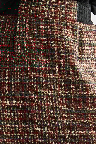 Falda recta de tiro alto de tweed - Rojo y verde oscuro