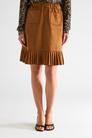 Falda recta de terciopelo de talle alto - Camel