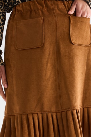 Falda recta de terciopelo de talle alto - Camel