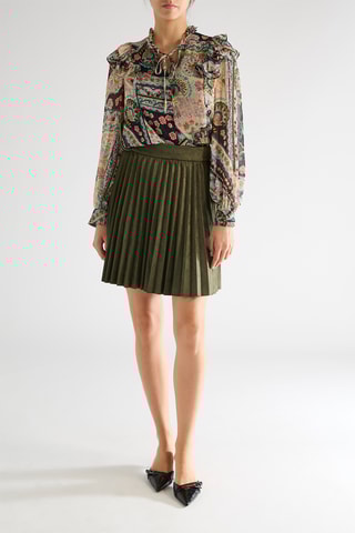 Falda plisada de terciopelo de talle alto - Caqui