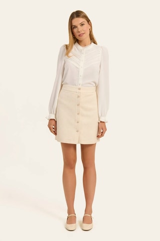 Falda recta de tweed - Crudo