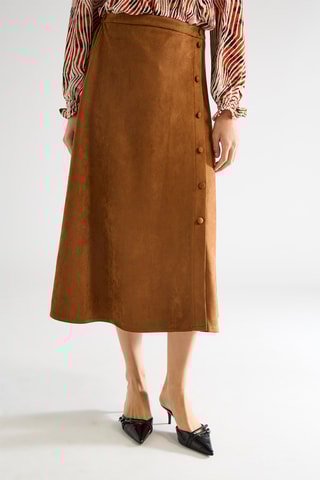 Falda midi de talle alto - Marrón claro