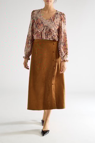 Falda midi de talle alto - Marrón claro