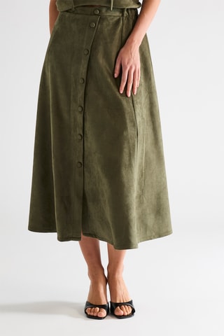 Falda midi de terciopelo de tiro alto - Caqui