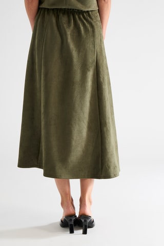 Falda midi de terciopelo de tiro alto - Caqui