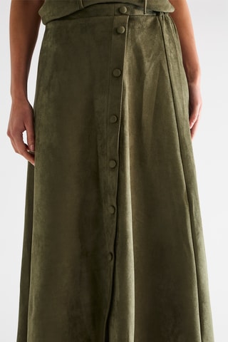 Falda midi de terciopelo de tiro alto - Caqui
