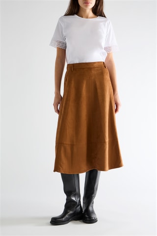 Falda midi de terciopelo de tiro alto - Camel