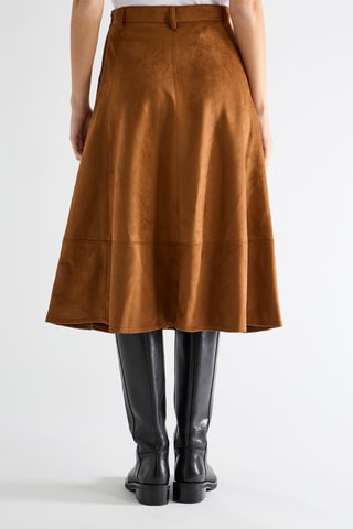 Falda midi de terciopelo de tiro alto - Camel