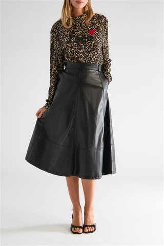 Falda midi de talle alto - Negro