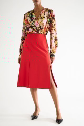 Falda midi de talle alto - Rojo