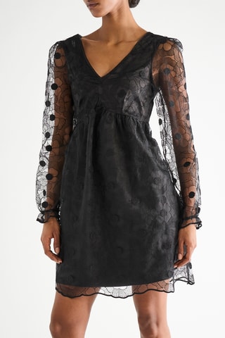 Vestido recto de encaje - Negro