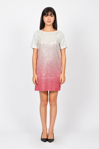 Vestido recto dip-dye. Crudo y rosa empolvado