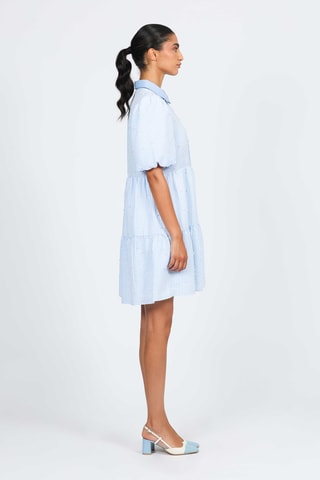 Vestido trapecio - Celeste y blanco