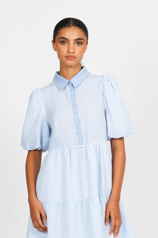 Vestido trapecio - Celeste y blanco