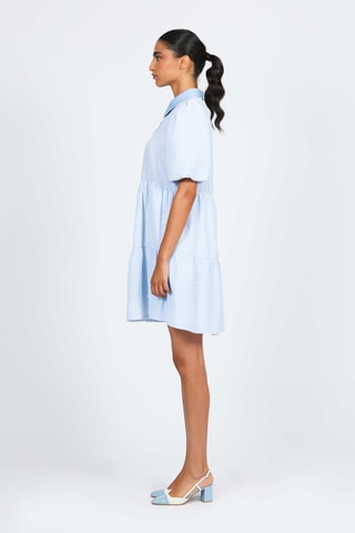 Vestido trapecio - Celeste y blanco