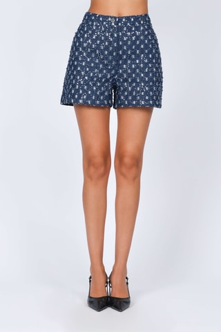 Short de tiro alto - Azul marino y crudo