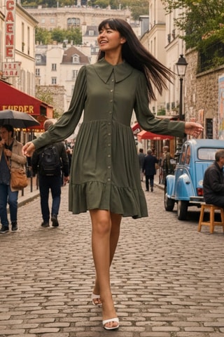 Vestido camisero vaquero - Caqui