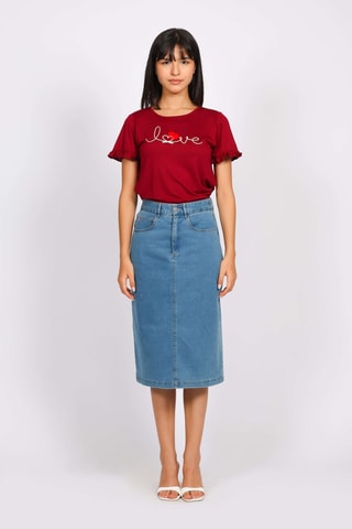 Falda recta vaquera de talle alto - Azul claro