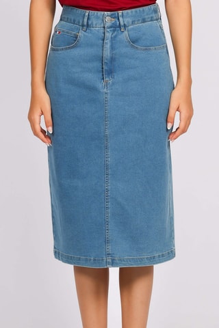 Falda recta vaquera de talle alto - Azul claro