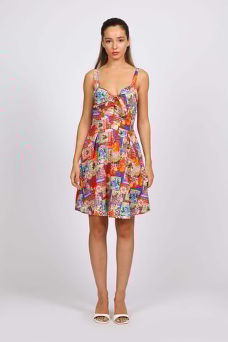 Vestido evasé - Naranja y turquesa