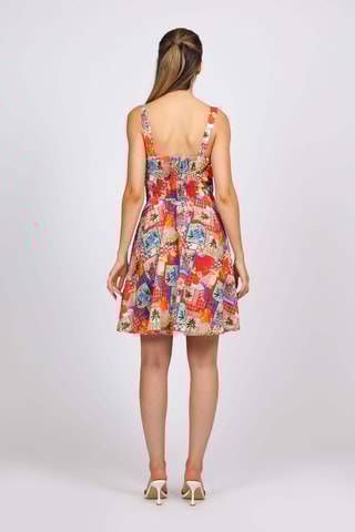 Vestido evasé - Naranja y turquesa