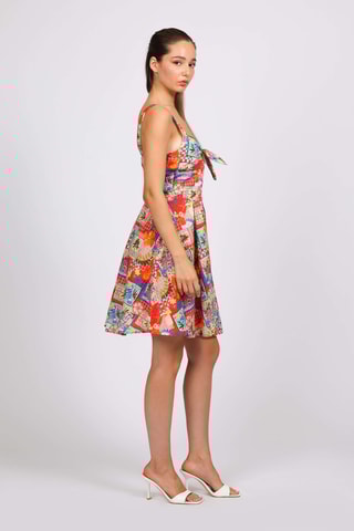 Vestido evasé - Naranja y turquesa