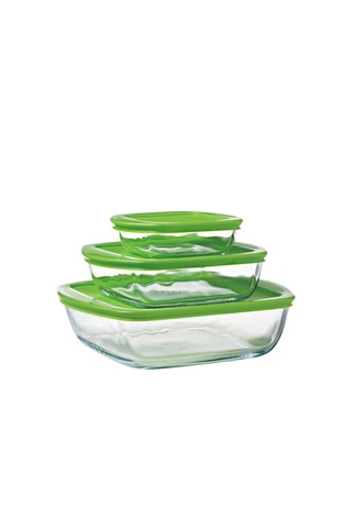 3 plats carrés en verre borosilicate avec couvercle Cook & Store - 14 x 12 / 20 x 17 / 25 x 22 cm