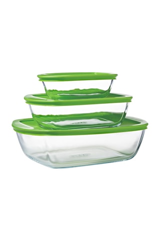 3 plats rectangulaires en verre borosilicate avec couvercle Cook & Store - 17 x 10 - 23 x 15 et 28 x 20 cm