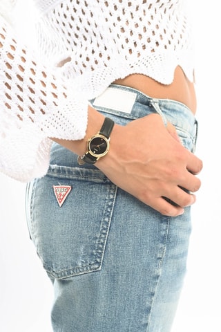 Montre à quartz en cuir - Noir et doré