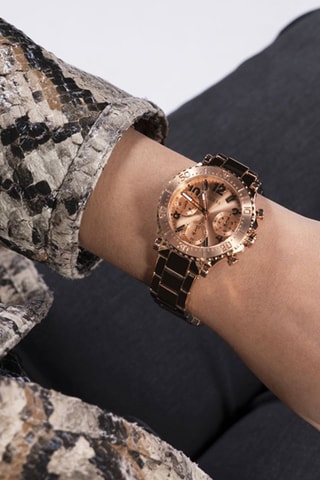 Montre à quartz en acier - Chronographe - Doré rose