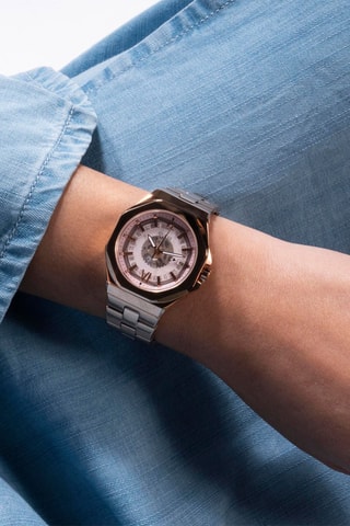 Montre à quartz en acier - Doré rose et rose